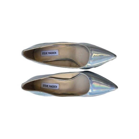 SOLD New Steve Madden Silver / Opal Holographic Dress Heels Size 6M - Picture 2 of 3